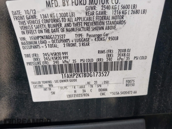 2013 Ford Taurus SHO z VIN 1FAHP2KT8DG173527, wystawiony jako IAAI lot #42198526 z przebiegiem 82 943 mil mil oraz . Historia ofert i sprzedaży dostępna na DreamBid. Obrazek 9.