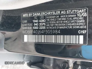 2004 Mercedes-Benz C 230 Kompressor z VIN WDBRF40J64F505984, wystawiony jako IAAI lot #42108989 z przebiegiem 120 383 mil mil oraz . Historia ofert i sprzedaży dostępna na DreamBid. Obrazek 9.