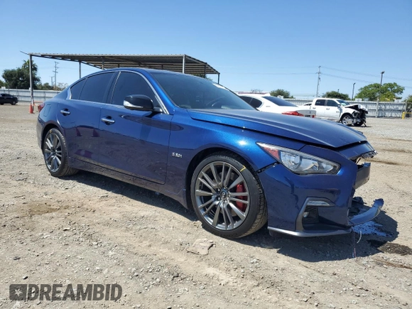 2019 Infiniti Q50 Red Sport 400 with VIN JN1FV7AP4KM761032, listed as a Copart auction lot 57807915 with 85,471 mi miles and Salvage title. Bid and sale history available at DreamBid. Image 4.