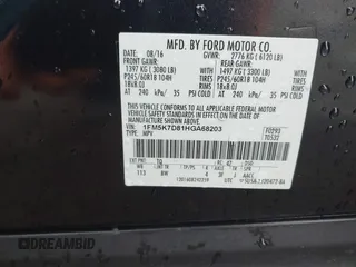 2017 Ford Explorer XLT with VIN 1FM5K7D81HGA68203, listed as a IAAI auction lot 41908625 with 98,996 mi miles and . Bid and sale history available at carsss.com. Image 9.