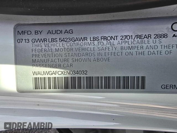 2014 Audi A7 Premium Plus z VIN WAUWGAFCXEN034032, wystawiony jako Copart lot #44278095 z przebiegiem 119 605 mil mil oraz Szkoda całkowita • Salvage title. Historia ofert i sprzedaży dostępna na DreamBid. Obrazek 10.