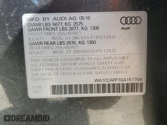 2016 Audi SQ5 Premium Plus z VIN WA1CCAFP7GA151706, wystawiony jako Copart lot #56392425 z przebiegiem 168 180 mil mil oraz Czysty tytuł • Clean title. Historia ofert i sprzedaży dostępna na DreamBid. Obrazek 13.