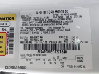 2013 Ford Fusion SE with VIN 3FA6P0HR9DR271840, listed as a IAAI auction lot 41777825 with 61,266 mi miles. Bid and sale history available at carsss.com. Image 9.