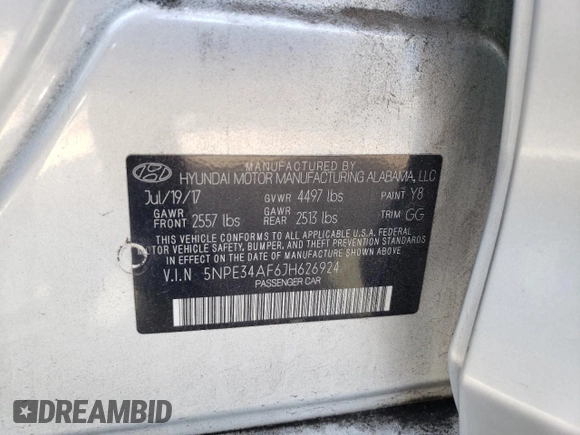 2018 Hyundai Sonata Sport with VIN 5NPE34AF6JH626924, listed as a Copart auction lot 54482785 with 50,761 mi miles and Salvage Title. Bid and sale history available at carsss.com. Image 12.
