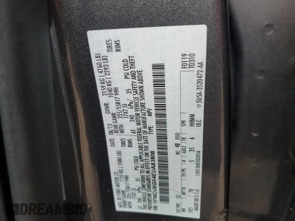 2014 Ford Escape SE with VIN 1FMCU9GX4EUA83808, listed as a Copart auction lot 86821174 with 112,853 mi miles and Clean title. Bid and sale history available at DreamBid. Image 13.