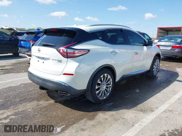 2015 Nissan Murano SL with VIN 5N1AZ2MH1FN235715, listed as a IAAI auction lot 41963660 with 59,566 mi miles and . Bid and sale history available at DreamBid. Image 4.