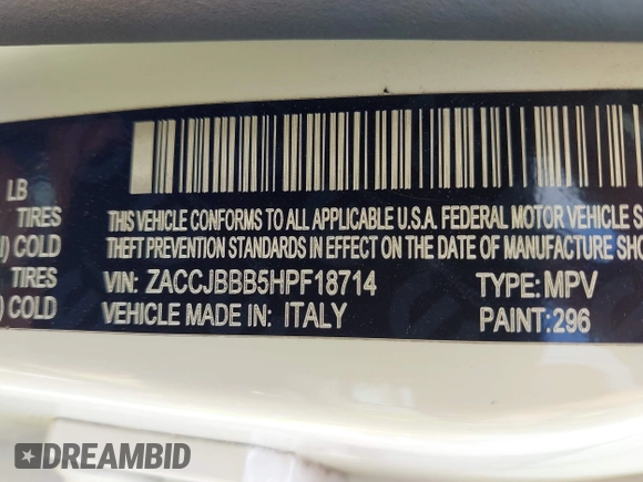 2017 Jeep Renegade Altitude with VIN ZACCJBBB5HPF18714, listed as a IAAI auction lot 42449862 with 119,183 mi miles and . Bid and sale history available at DreamBid. Image 9.