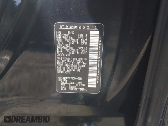 2013 Nissan Quest SV with VIN JN8AE2KP2D9065658, listed as a IAAI auction lot 42482209 with 171,989 mi miles and . Bid and sale history available at DreamBid. Image 9.