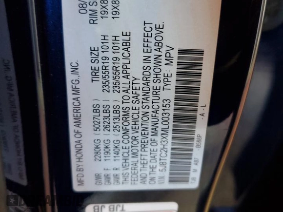 2021 Acura RDX with VIN 5J8TC2H3XML003153, listed as a Copart auction lot 59270585 with 34,628 mi miles and Salvage title. Bid and sale history available at DreamBid. Image 14.