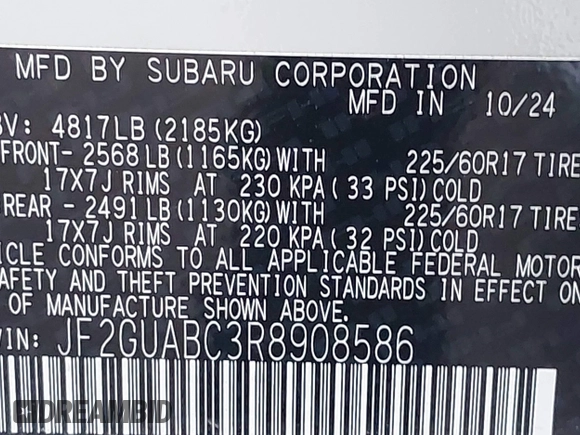 2024 Subaru Crosstrek with VIN JF2GUABC3R8908586, listed as a IAAI auction lot 42253206 with 3,554 mi miles and . Bid and sale history available at DreamBid. Image 9.