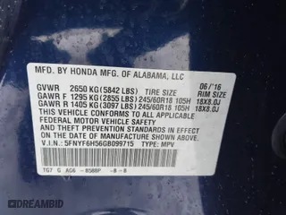 2016 Honda Pilot EX-L with VIN 5FNYF6H56GB099715, listed as a IAAI auction lot 41682843 with 104,637 mi miles. Bid and sale history available at carsss.com. Image 9.