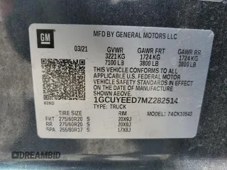 2021 Chevrolet Silverado 1500 RST with VIN 1GCUYEED7MZ282514, listed as a Copart auction lot 49094005 with 48,946 mi miles and Salvage Title. Bid and sale history available at DreamBid. Image 12.