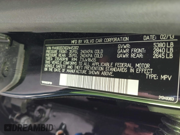 2013 Volvo XC60 T6 с VIN YV4902DZXD2445302, выставлен на аукционе IAAI как лот 42145755 с пробегом 115 547 миль миль и . История ставок и продаж доступна на DreamBid. Изображение 9.