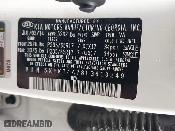 2015 Kia Sorento LX with VIN 5XYKT4A73FG613249, listed as a IAAI auction lot 41830836 with 111,396 mi miles. Bid and sale history available at carsss.com. Image 9.