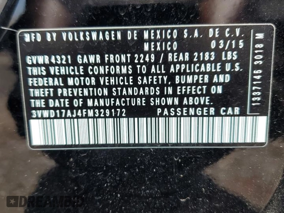 2015 Volkswagen Jetta SE with VIN 3VWD17AJ4FM329172, listed as a Copart auction lot 64143375 with 102,634 mi miles and Clean title. Bid and sale history available at DreamBid. Image 12.