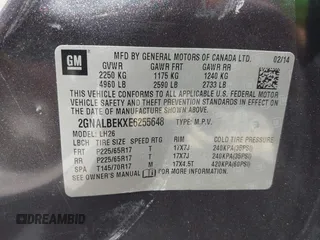 2014 Chevrolet Equinox LT z VIN 2GNALBEKXE6255648, wystawiony jako IAAI lot #42207117 z przebiegiem 204 477 mil mil oraz . Historia ofert i sprzedaży dostępna na DreamBid. Obrazek 9.