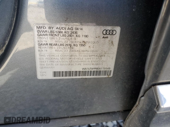 2014 Audi Q5 Premium Plus with VIN WA1LFAFP6EA119348, listed as a Copart auction lot 52051225 with 128,273 mi miles and Clean Title. Bid and sale history available at carsss.com. Image 13.