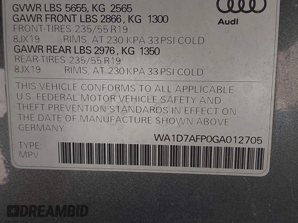 2016 Audi Q5 Premium Plus с VIN WA1D7AFP0GA012705, выставлен на аукционе IAAI как лот 42148353 с пробегом 124 207 миль миль и . История ставок и продаж доступна на DreamBid. Изображение 9.