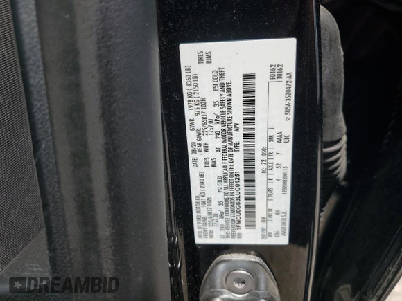 2020 Ford Escape SE with VIN 1FMCU0G63LUC01251, listed as a Copart auction lot 58978395 with 47,845 mi miles and Salvage title. Bid and sale history available at DreamBid. Image 12.