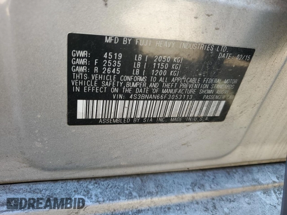 2015 Subaru Legacy Limited z VIN 4S3BNAN66F3053113, wystawiony jako Copart lot #52165935 z przebiegiem 148 192 mil mil oraz Szkoda całkowita • Salvage title. Historia ofert i sprzedaży dostępna na DreamBid. Obrazek 12.
