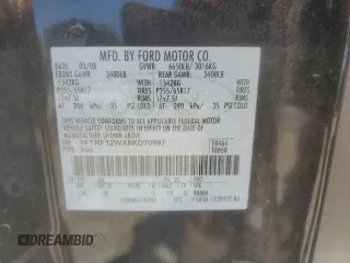 2008 Ford F-150 XL with VIN 1FTRF12WX8KD70997, listed as a Copart auction lot 52343715 with Not Provided miles and Clean Title. Bid and sale history available at DreamBid. Image 12.