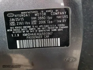 2016 Hyundai Elantra Value Edition with VIN KMHDH4AE4GU591847, listed as a Copart auction lot 87501105 with 72,508 mi miles and Salvage Title. Bid and sale history available at carsss.com. Image 15.