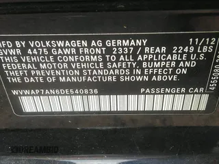 2013 Volkswagen CC R-Line с VIN WVWAP7AN6DE540836, выставлен на аукционе IAAI как лот 42542982 с пробегом 80 364 миль миль и . История ставок и продаж доступна на DreamBid. Изображение 9.