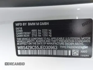 2018 BMW M4 with VIN WBS4Z9C55JED30963, listed as a IAAI auction lot 41641751 with 34,543 mi miles and . Bid and sale history available at DreamBid. Image 9.