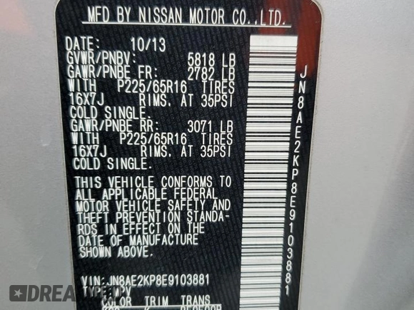 2014 Nissan Quest SV with VIN JN8AE2KP8E9103881, listed as a Copart auction lot 84861334 with 178,127 mi miles and Clean Title. Bid and sale history available at carsss.com. Image 13.