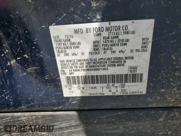 2017 Ford Explorer with VIN 1FM5K7BH6HGB61303, listed as a Copart auction lot 51582855 with 138,984 mi miles and Clean Title. Bid and sale history available at DreamBid. Image 13.