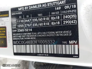 2019 Mercedes-Benz GLC with VIN WDC0G4KB3K1005332, listed as a IAAI auction lot 41774506 with 73,934 mi miles. Bid and sale history available at carsss.com. Image 9.