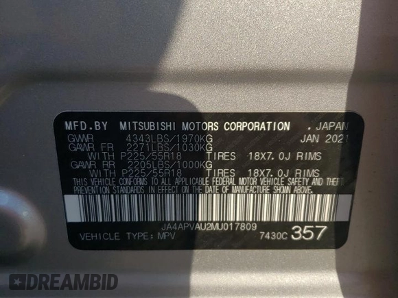 2021 Mitsubishi Outlander Sport SE with VIN JA4APVAU2MU017809, listed as a Copart auction lot 74260364 with 53,745 mi miles and Salvage Title. Bid and sale history available at carsss.com. Image 12.