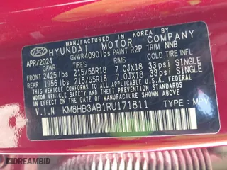 2024 Hyundai Kona SEL with VIN KM8HB3AB1RU171811, listed as a IAAI auction lot 42007991 with 25,390 mi miles. Bid and sale history available at carsss.com. Image 9.