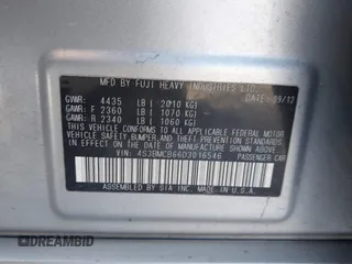 2013 Subaru Legacy Premium with VIN 4S3BMCB66D3016546, listed as a IAAI auction lot 41583007 with 161,853 mi miles and . Bid and sale history available at DreamBid. Image 9.