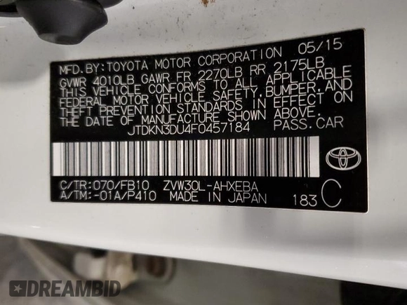 2015 Toyota Prius Four with VIN JTDKN3DU4F0457184, listed as a Copart auction lot 48586515 with 185,645 mi miles and Clean Title. Bid and sale history available at carsss.com. Image 12.
