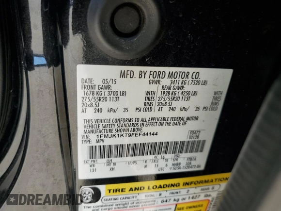 2015 Ford Expedition Max Limited with VIN 1FMJK1KT9FEF44144, listed as a Copart auction lot 68634894 with 81,211 mi miles and Salvage Title. Bid and sale history available at carsss.com. Image 15.