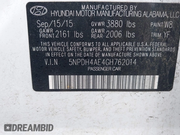 2016 Hyundai Elantra SE with VIN 5NPDH4AE4GH762014, listed as a IAAI auction lot 42534445 with 146,196 mi miles and . Bid and sale history available at DreamBid. Image 9.