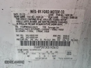 2012 Ford Taurus SHO with VIN 1FAHP2KT3CG142653, listed as a Copart auction lot 85746304 with 152,601 mi miles and Salvage title. Bid and sale history available at DreamBid. Image 15.
