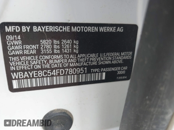 2015 BMW 7 Series 750Li with VIN WBAYE8C54FD780951, listed as a IAAI auction lot 41813038 with 103,131 mi miles. Bid and sale history available at carsss.com. Image 9.
