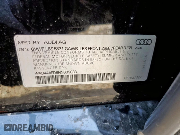 2017 Audi A8 с VIN WAU44AFD6HN005883, выставлен на аукционе Copart как лот 60808845 с пробегом 96 781 миль миль и Списание • Salvage title. История ставок и продаж доступна на DreamBid. Изображение 13.