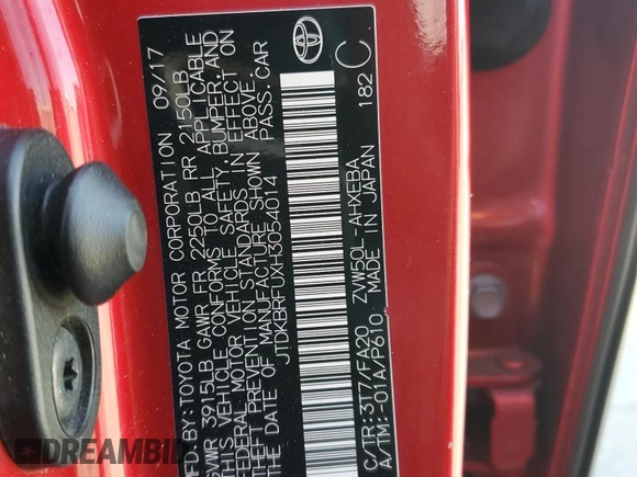 2017 Toyota Prius Two with VIN JTDKBRFUXH3054014, listed as a Copart auction lot 54104105 with 0 mi miles and Salvage Title. Bid and sale history available at carsss.com. Image 13.