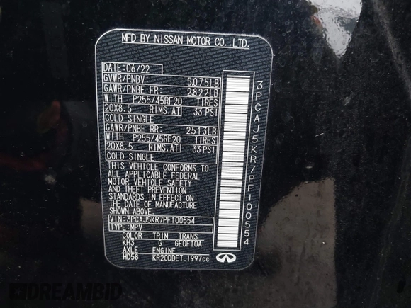 2023 Infiniti QX55 Essential with VIN 3PCAJ5KR7PF100554, listed as a IAAI auction lot 41498341 with 28,624 mi miles and . Bid and sale history available at DreamBid. Image 9.