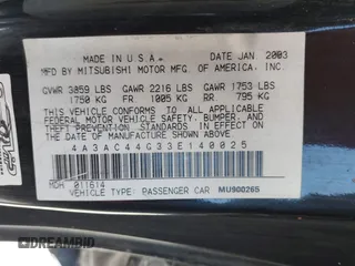 2003 Mitsubishi Eclipse GS with VIN 4A3AC44G33E140025, listed as a IAAI auction lot 41771913 with Not Provided miles and . Bid and sale history available at carsss.com. Image 9.