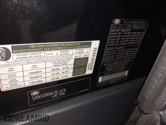 2017 Land Rover Range Rover Sport SE with VIN SALWG2FV3HA683007, listed as a IAAI auction lot 41377663 with 103,473 mi miles and . Bid and sale history available at DreamBid. Image 9.