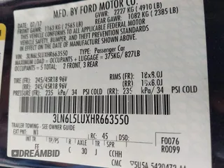 2017 Lincoln MKZ Hybrid Select с VIN 3LN6L5LUXHR663550, выставлен на аукционе IAAI как лот 42484367 с пробегом 183 979 миль миль и . История ставок и продаж доступна на DreamBid. Изображение 9.
