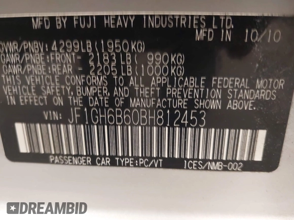 2011 Subaru Impreza Premium с VIN JF1GH6B60BH812453, выставлен на аукционе IAAI как лот 41849464 с пробегом 111 532 миль миль и . История ставок и продаж доступна на DreamBid. Изображение 9.