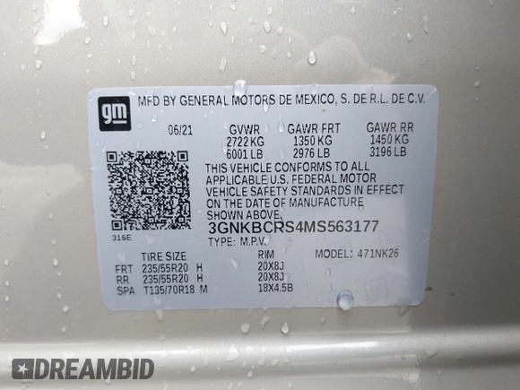 2021 Chevrolet Blazer LT z VIN 3GNKBCRS4MS563177, wystawiony jako IAAI lot #42162177 z przebiegiem 43 201 mil mil oraz . Historia ofert i sprzedaży dostępna na DreamBid. Obrazek 9.