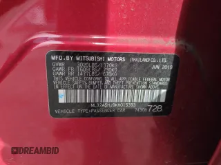 2019 Mitsubishi Mirage GT with VIN ML32A5HJ9KH015393, listed as a Copart auction lot 61653885 with 33,965 mi miles and Salvage title. Bid and sale history available at DreamBid. Image 12.