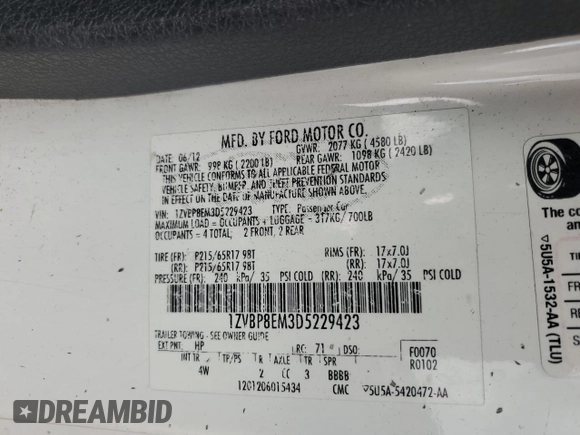 2013 Ford Mustang V6 с VIN 1ZVBP8EM3D5229423, выставлен на аукционе Copart как лот 63801765 с пробегом 242 229 миль миль и Списание • Salvage title. История ставок и продаж доступна на DreamBid. Изображение 13.