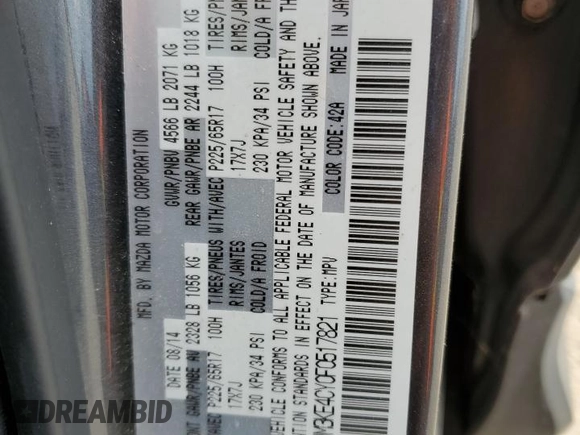 2015 Mazda CX-5 Touring with VIN JM3KE4CY0F0517821, listed as a Copart auction lot 53937195 with 165,852 mi miles and Salvage Title. Bid and sale history available at DreamBid. Image 13.
